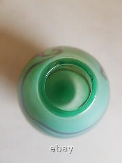 SIDDY LANGLEY & RP GLASS VASE Green & Blue Black Iridescent Swirls ©1994