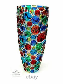 SIGNED! Giant 35cm Italian Art Glass Pezzato Circles Vase & Certificate