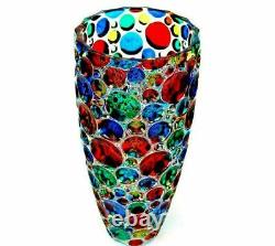 SIGNED Giant 35cm Italian Art Glass Pezzato Circles Vase & Certificate