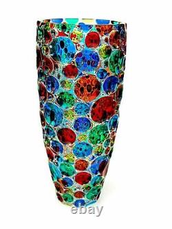 SIGNED Giant 35cm Italian Art Glass Pezzato Circles Vase & Certificate