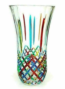 SIGNED HUGE 30cm Murano Art Glass Dazzling Colors Mazzega Studio Vase with Box