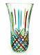 Signed Huge 30cm Murano Art Glass Dazzling Colors Mazzega Studio Vase With Box