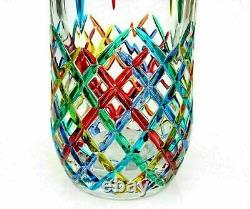 SIGNED HUGE 30cm Murano Art Glass Dazzling Colors Mazzega Studio Vase with Box