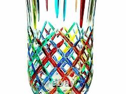 SIGNED HUGE 30cm Murano Art Glass Dazzling Colors Mazzega Studio Vase with Box