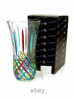 SIGNED HUGE 30cm Murano Art Glass Dazzling Colors Mazzega Studio Vase with Box