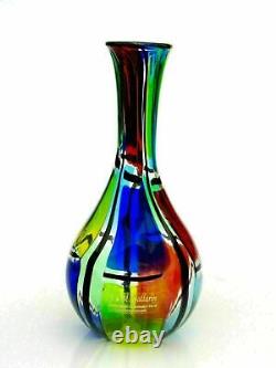 SIGNED! Murano Ballarin Art Glass Pezzato Patchwork Long Neck Vase