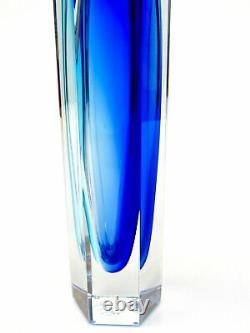 SIGNED Murano Mandruzzato Art Glass Block Faceted Vase & Certificate/Box 30.5cm