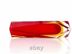 SIGNED Murano Mandruzzato Submerged Art Glass Red Amber Block Vase 19.5cm