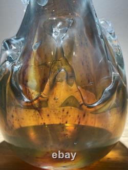SIGNED PETER LAYTON British Studio Freeform Art Glass Amber, Opaline Vase