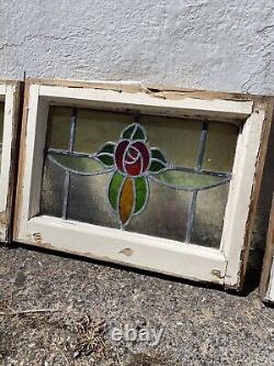 SIX Reclaimed Antique Stained Glass Window Panels Vintage Devo Art Nouveau 1938