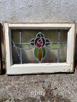 SIX Reclaimed Antique Stained Glass Window Panels Vintage Devo Art Nouveau 1938