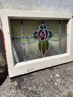 SIX Reclaimed Antique Stained Glass Window Panels Vintage Devo Art Nouveau 1938