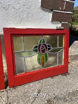 SIX Reclaimed Antique Stained Glass Window Panels Vintage Devo Art Nouveau 1938