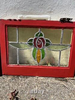 SIX Reclaimed Antique Stained Glass Window Panels Vintage Devo Art Nouveau 1938