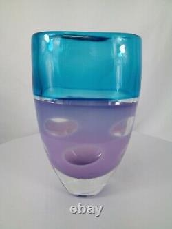STUART AKROYD Contemporary Glass Hand Blown Blue and Purple Oval Vase