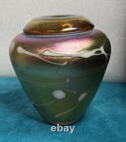 STUDIO ARTIST Robert Held 4.5 Iridescent Gold AURENE Art Glass Vase