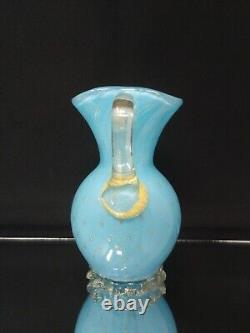 STUNNING! 6 Murano Pitcher TURQUOISE Bullicante by BARBINI Vintage MCM Gold
