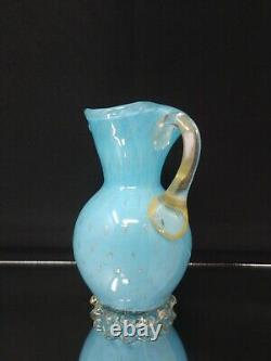 STUNNING! 6 Murano Pitcher TURQUOISE Bullicante by BARBINI Vintage MCM Gold