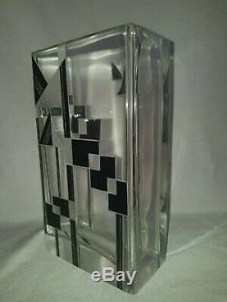 STYLIZED Czech Art Deco SO DECO Czech Karel Palda Glass Black Geometric Vase