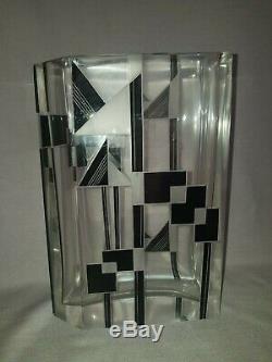 STYLIZED Czech Art Deco SO DECO Czech Karel Palda Glass Black Geometric Vase