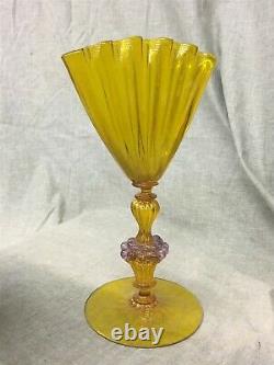 Salviati Murano Venetian Art Glass 10-1/2 Footed Fan Vase, Grapes & Gold Fleck
