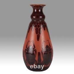 Scarab Vase Art Deco Cameo Glass Vase by Charles Schneider