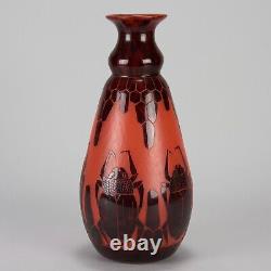 Scarab Vase Art Deco Cameo Glass Vase by Charles Schneider