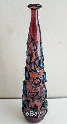Scarce Mdina Michael Harris Signed Maltese Art Glass Zigzag Bottle Vase c1970