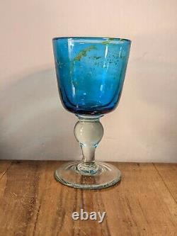 Scarce Signed Eric Dobson Mdina Art Glass Blue Sea & Sand Goblet Chalice Vase