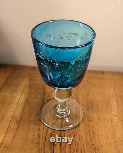 Scarce Signed Eric Dobson Mdina Art Glass Blue Sea & Sand Goblet Chalice Vase