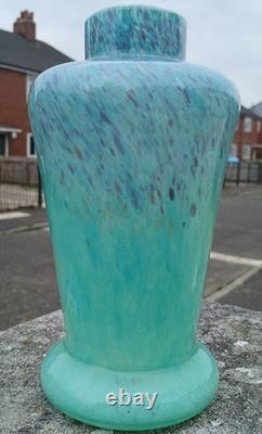 Scarce Vintage Monart hand blown Art Glass jade green 1930s Art Deco vase