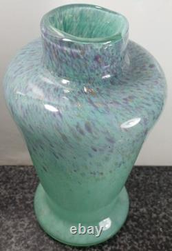 Scarce Vintage Monart hand blown Art Glass jade green 1930s Art Deco vase
