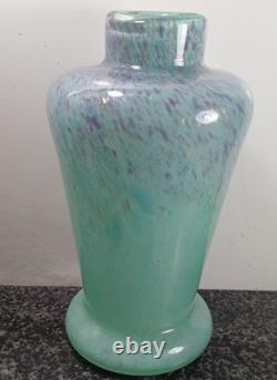 Scarce Vintage Monart hand blown Art Glass jade green 1930s Art Deco vase