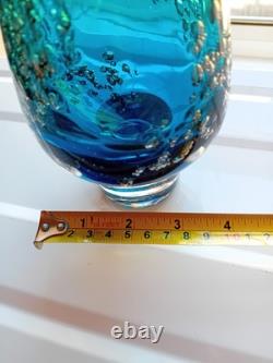 Schott Zwiesel 7 inch tall Glass Vase Blue with Bubbles 1970s Vintage Good Condi