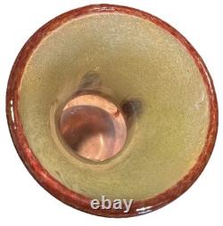 Scottish Borders Peter Holmes Signed Art Glass Vase Brown Swirls On Yellow