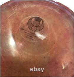 Scottish Borders Peter Holmes Signed Art Glass Vase Brown Swirls On Yellow