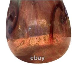 Scottish Borders Peter Holmes Signed Art Glass Vase Brown Swirls On Yellow