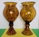 Set Of 2 Large 14.75 Hand-blown Brown Mottled Tortoise Shell Glass Vases