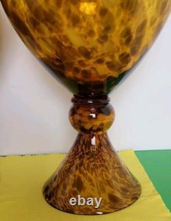 Set Of 2 Large 14.75 Hand-Blown Brown Mottled Tortoise Shell Glass Vases