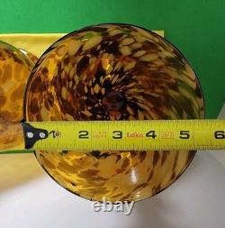 Set Of 2 Large 14.75 Hand-Blown Brown Mottled Tortoise Shell Glass Vases