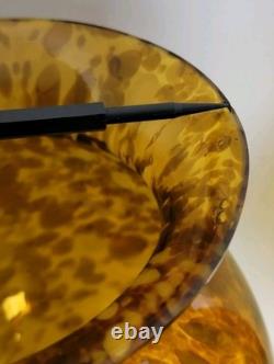 Set Of 2 Large 14.75 Hand-Blown Brown Mottled Tortoise Shell Glass Vases