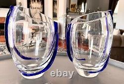 Set of 2 Barski European Glass Vase with Cobalt Swirl-Blue