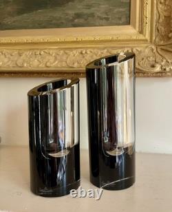 Set of 2 Rosenthal Germany Studio Line Art glass Block Black Vases Contemporary