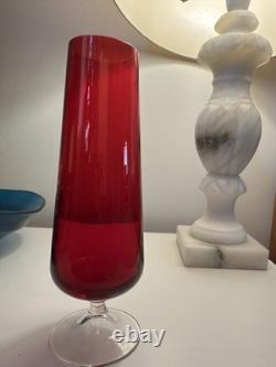 Set of 3 Mid-Century Bohemian Ruby Red Glass Vases