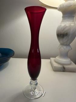 Set of 3 Mid-Century Bohemian Ruby Red Glass Vases