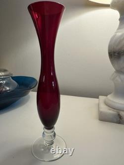 Set of 3 Mid-Century Bohemian Ruby Red Glass Vases