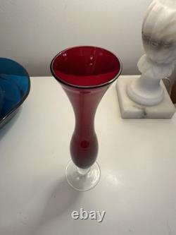Set of 3 Mid-Century Bohemian Ruby Red Glass Vases