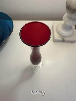 Set of 3 Mid-Century Bohemian Ruby Red Glass Vases