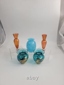 Set of 5 Studio Art Glass Vases, Gold Leaf & Gold Powder, 20th c