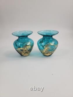 Set of 5 Studio Art Glass Vases, Gold Leaf & Gold Powder, 20th c